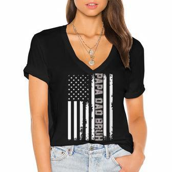 Womens Papa Dad Bruh Fathers Day 4Th Of July Us Flag Vintage 2022 Women's Jersey Short Sleeve Deep V-Neck Tshirt - Seseable
