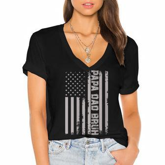 Womens Papa Dad Bruh Fathers Day 4Th Of July Us Vintage Gift 2022 Women's Jersey Short Sleeve Deep V-Neck Tshirt - Seseable