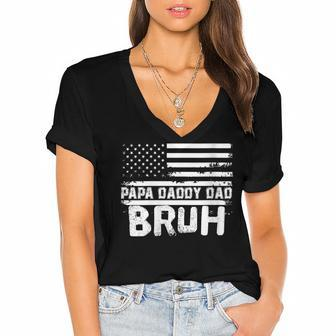 Womens Papa Daddy Dad Bruh Fathers Day 4Th Of July Usa Vintage 2022 Women's Jersey Short Sleeve Deep V-Neck Tshirt - Seseable