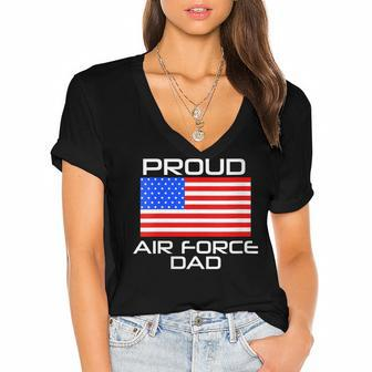 Womens Proud Air Force Dad Us Veterans 4Th Of July American Flag Women's Jersey Short Sleeve Deep V-Neck Tshirt - Seseable