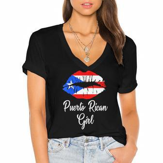 Womens Puerto Rican Girl - Pride Puerto Rico Boricua Girl Lips Women's Jersey Short Sleeve Deep V-Neck Tshirt | Mazezy