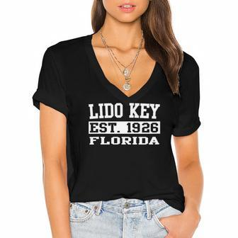Womens Retro Lido Key Florida Souvenirs Lido Key Fl Women's Jersey Short Sleeve Deep V-Neck Tshirt | Mazezy