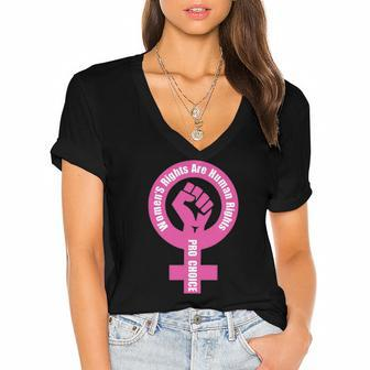 Womens Rights Are Human Rights Pro Choice Women's Jersey Short Sleeve Deep V-Neck Tshirt | Mazezy