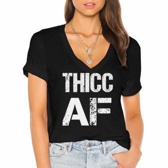 Womens Thicc Af Funny Meme Women's Jersey Short Sleeve Deep V-Neck Tshirt | Mazezy