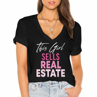Womens This Girl Sells Real Estate Realtor Real Estate Agent Broker Women's Jersey Short Sleeve Deep V-Neck Tshirt | Mazezy