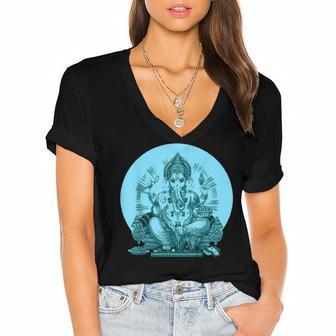 Yoga Spiritual Hindu God Ganesha Meditation V2 Women's Jersey Short Sleeve Deep V-Neck Tshirt - Seseable
