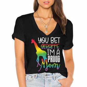 You Bet Giraffe Im A Proud Mom Lgbt Mother Gay Pride Women's Jersey Short Sleeve Deep V-Neck Tshirt - Seseable