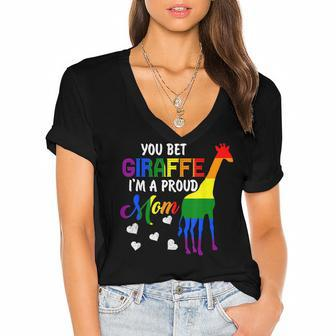 You Bet Giraffe Im A Proud Mom Pride Lgbt Happy Mothers Day Women's Jersey Short Sleeve Deep V-Neck Tshirt - Seseable