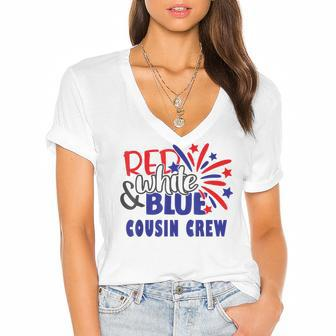 4Th Of July Cousin Crew Red White And Blue Cousin Crew Funny Women's Jersey Short Sleeve Deep V-Neck Tshirt - Seseable