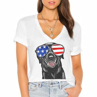 4Th Of July Funny Black Lab Dog American Love Women's Jersey Short Sleeve Deep V-Neck Tshirt | Mazezy