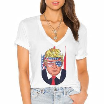 4Th Of July Usa Donald Trump Funny Patriotic American Gift Women's Jersey Short Sleeve Deep V-Neck Tshirt | Mazezy