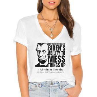 Abraham Lincoln Republican Anti Biden Quote Women's Jersey Short Sleeve Deep V-Neck Tshirt | Mazezy