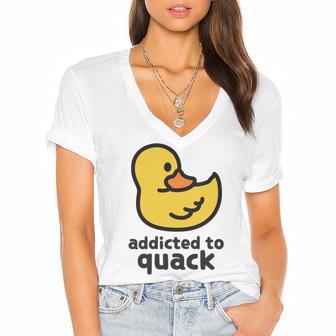 Addicted To Quack Women's Jersey Short Sleeve Deep V-Neck Tshirt | Favorety DE