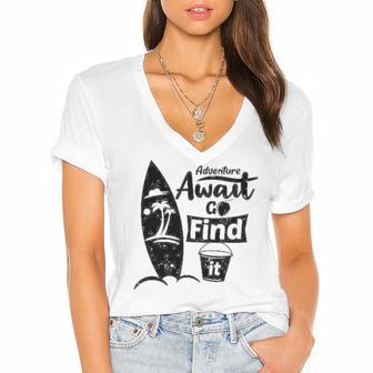 Adventure Await Go Find Itsummer Shirt Travel Tee Adventure Shirts Action Shirt Funny Tees Graphic Tees Women's Jersey Short Sleeve Deep V-Neck Tshirt | Favorety AU