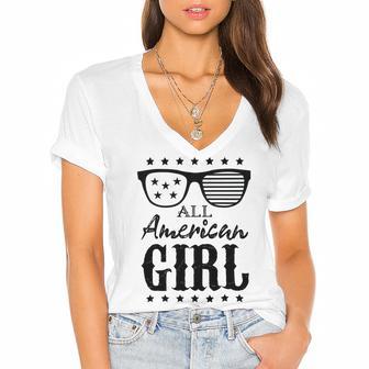 All American Girl 4Th Of July Family Matching Sunglasses Women's Jersey Short Sleeve Deep V-Neck Tshirt | Favorety CA