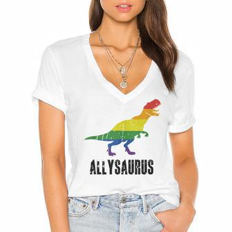 Allysaurus Ally Pride Gay Pride Lgbt Allysaurus Women's Jersey Short Sleeve Deep V-Neck Tshirt | Mazezy