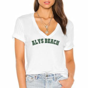 Alys Beach Florida Lover Vacation Gift Women's Jersey Short Sleeve Deep V-Neck Tshirt | Mazezy