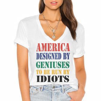 America Designed By Geniuses To Be Run By Idiots Impeach 46 Joe Biden Essential Tshirt Women's Jersey Short Sleeve Deep V-Neck Tshirt | Favorety CA