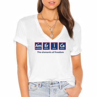 America Periodic Table Funny Patriotic Usa 4Th Of July Women's Jersey Short Sleeve Deep V-Neck Tshirt | Mazezy