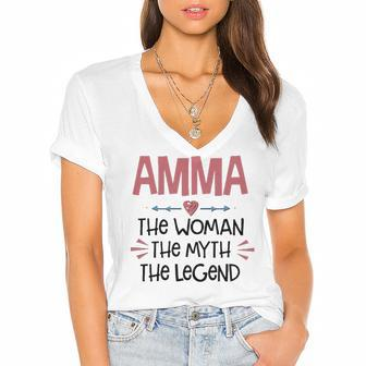 Amma Grandma Gift Amma The Woman The Myth The Legend Women's Jersey Short Sleeve Deep V-Neck Tshirt - Seseable