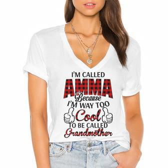 Amma Grandma Gift Im Called Amma Because Im Too Cool To Be Called Grandmother Women's Jersey Short Sleeve Deep V-Neck Tshirt - Seseable