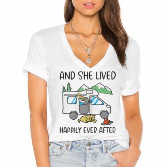 And She Lived Happily Ever After Women's Jersey Short Sleeve Deep V-Neck Tshirt | Favorety DE