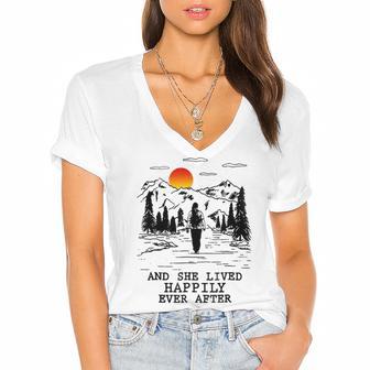 And She Lived Happily Ever After Women's Jersey Short Sleeve Deep V-Neck Tshirt | Favorety DE