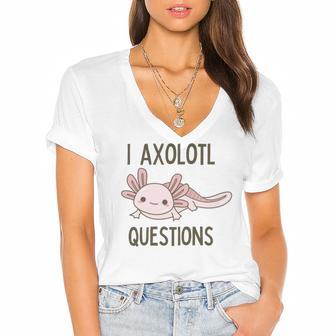 Axolotl I Axolotl Questions Cute Animal Mexican Walking Fish Women's Jersey Short Sleeve Deep V-Neck Tshirt | Favorety DE