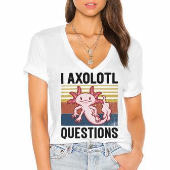 Axolotl Questions I Ask A Lot Of Questions Pun Vintage Women's Jersey Short Sleeve Deep V-Neck Tshirt | Favorety AU