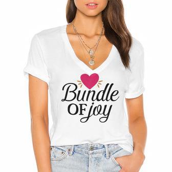 Baby Shower Text Design Bundle Of Joy Heart Women's Jersey Short Sleeve Deep V-Neck Tshirt | Favorety AU