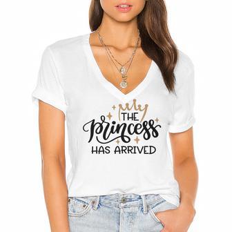 Baby Shower Text Design The Princess Has Arrived Women's Jersey Short Sleeve Deep V-Neck Tshirt | Favorety AU