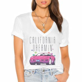 Barbie California Dreamin Music Lover Gift Women's Jersey Short Sleeve Deep V-Neck Tshirt | Mazezy