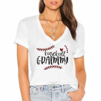 Baseball Grammy For Grandma Women Mothers Day Women's Jersey Short Sleeve Deep V-Neck Tshirt | Mazezy