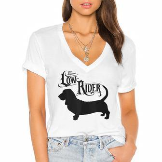 Basset Hound Low Rider Funny Basset Hound Dog Lover Gift Women's Jersey Short Sleeve Deep V-Neck Tshirt | Mazezy