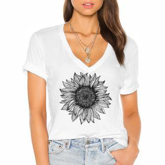 Be Kind Sunflower Minimalistic Flower Plant Artwork Women's Jersey Short Sleeve Deep V-Neck Tshirt