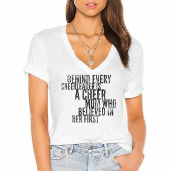 Behind Every Cheerleader - Mom That Believed - Proud Cheer Women's Jersey Short Sleeve Deep V-Neck Tshirt | Mazezy