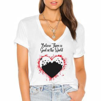 Believe There Is Good In The World Dove Women's Jersey Short Sleeve Deep V-Neck Tshirt - Monsterry