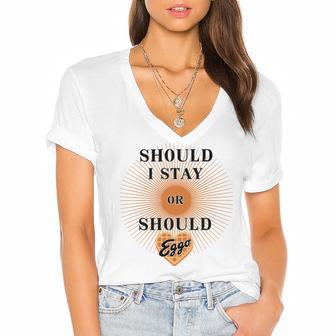 Best Seller Should I Stay Or Should Eggo Merchandise Women's Jersey Short Sleeve Deep V-Neck Tshirt | Favorety AU