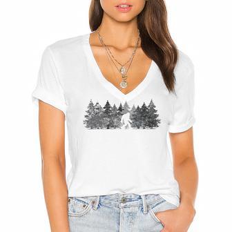 Bigfoot In The Forest Women's Jersey Short Sleeve Deep V-Neck Tshirt | Favorety CA