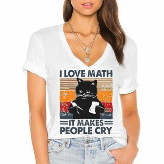 Black Cat I Love Math It Makes People Cry Women's Jersey Short Sleeve Deep V-Neck Tshirt - Monsterry CA