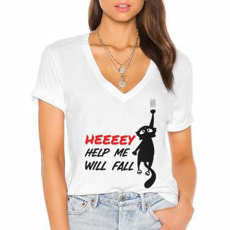 Black Cat Sayes Hey Cat Sayes Hey Women's Jersey Short Sleeve Deep V-Neck Tshirt | Favorety AU