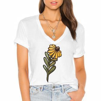 Black Eyed Susan Flower Daisy Spring Art Flower Women's Jersey Short Sleeve Deep V-Neck Tshirt | Mazezy