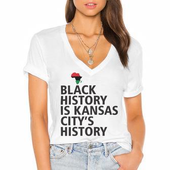 Black History Is Kansas Citys History Women's Jersey Short Sleeve Deep V-Neck Tshirt | Favorety CA