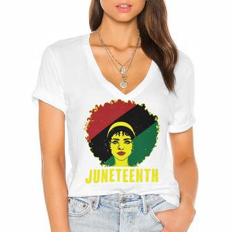 Black Queen Juneteenth Celebrate Freedom Tshirt Women's Jersey Short Sleeve Deep V-Neck Tshirt - Monsterry AU