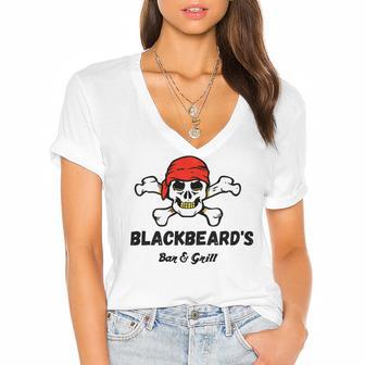 Blackbeards Bar Grill Women's Jersey Short Sleeve Deep V-Neck Tshirt | Favorety CA