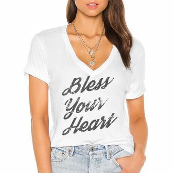 Bless Your Heart Dark Gift Women's Jersey Short Sleeve Deep V-Neck Tshirt | Mazezy