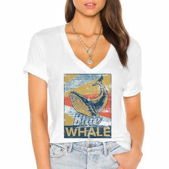 Blue Whale Animal Sea Zookeeper Gift Idea Women's Jersey Short Sleeve Deep V-Neck Tshirt | Mazezy