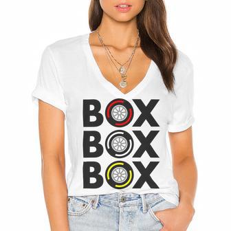 Box Box Box F1 Tyre Compound Design V2 Women's Jersey Short Sleeve Deep V-Neck Tshirt | Favorety