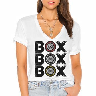 Box Box Box F1 Tyre Compound V2 Design Women's Jersey Short Sleeve Deep V-Neck Tshirt | Favorety AU