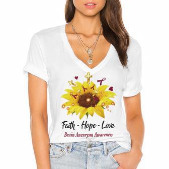 Brain Aneurysm Awareness Faith Hope Love Women's Jersey Short Sleeve Deep V-Neck Tshirt | Favorety UK